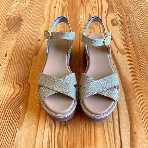 9 - Rothy's $179 Metallic Aurora Gold Criss Cross Platform Sandals NEW 1126GT - Picture 3 of 8